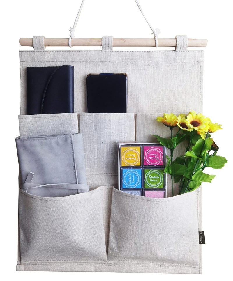 KINGREE Over The Door Magazine Storage Pockets, Wall Door Closet Hanging Storage Bag Organizer, (5 Pockets-Nature) - Image 5